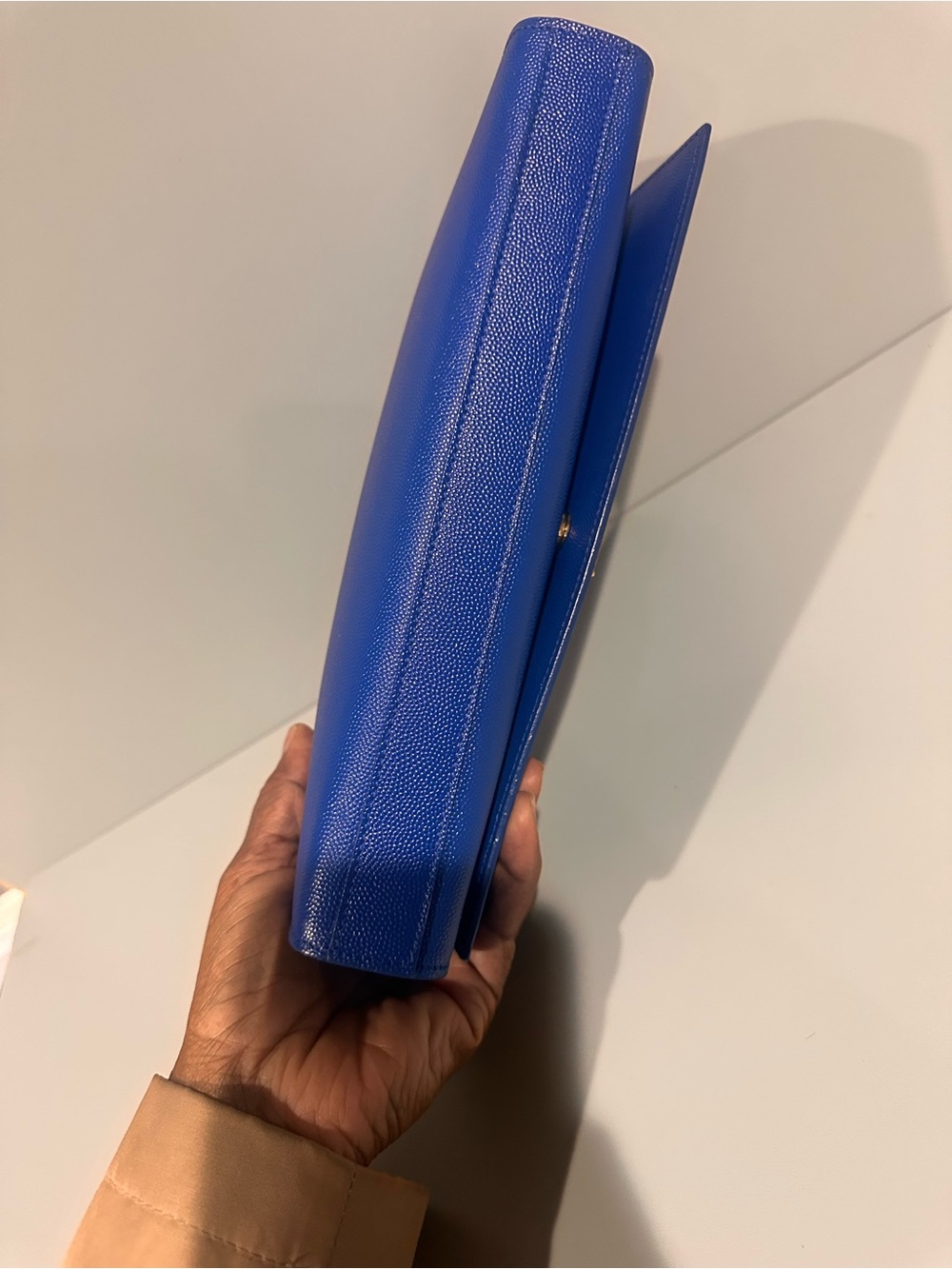Saint Laurent Cobalt Blue Leather Envelope Clutch with Gold YSL Hardware - Picture 3 of 4